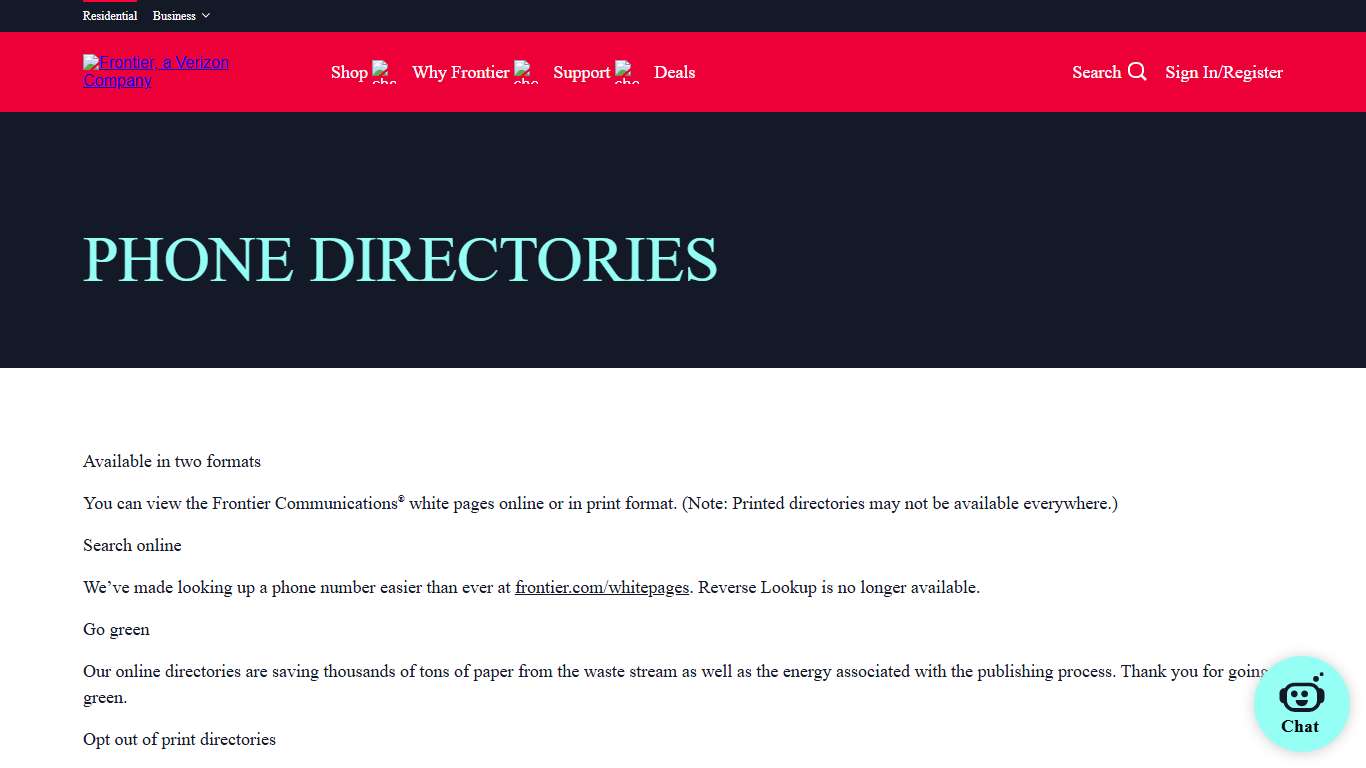 Frontier White Pages Phone Directories - Online & Print